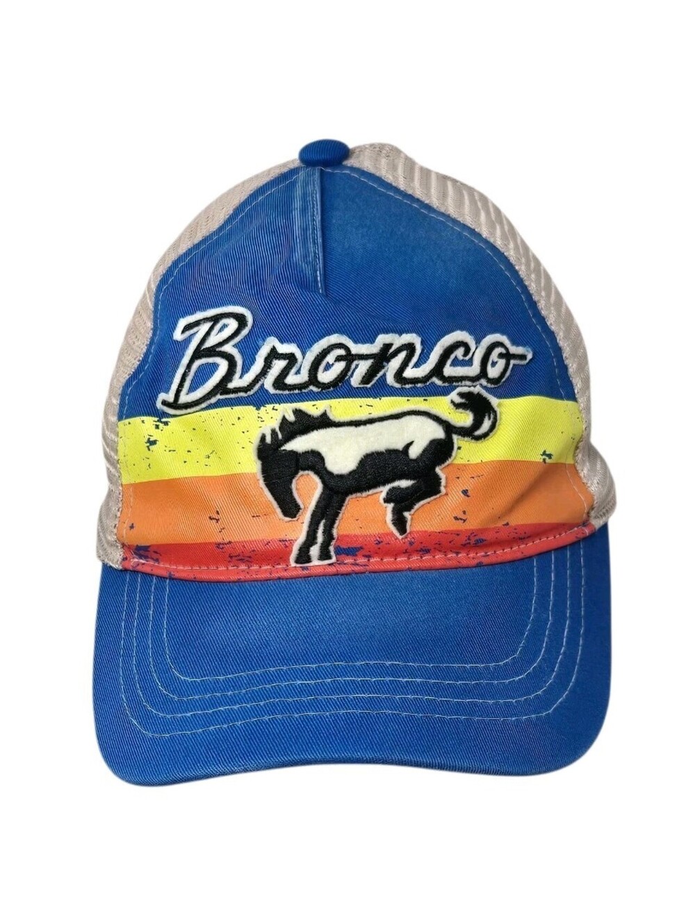Ford Bronco Mesh Back Strapback Adjustable Trucker Hat Cap Ballcap Blue Horse